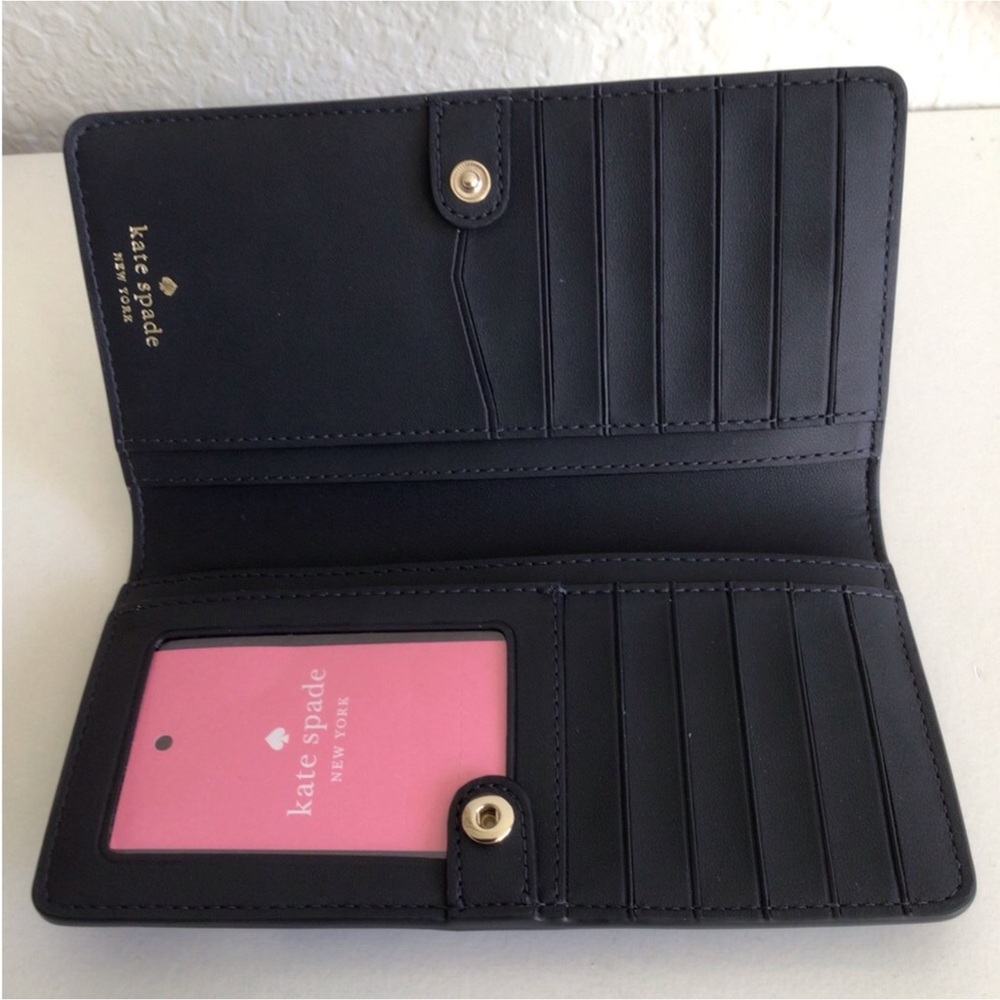 Kate Spade Staci Orchard Toss Large Slim Bifold Leather Wallet Blazer Blue NWT - Picture 2 of 7
